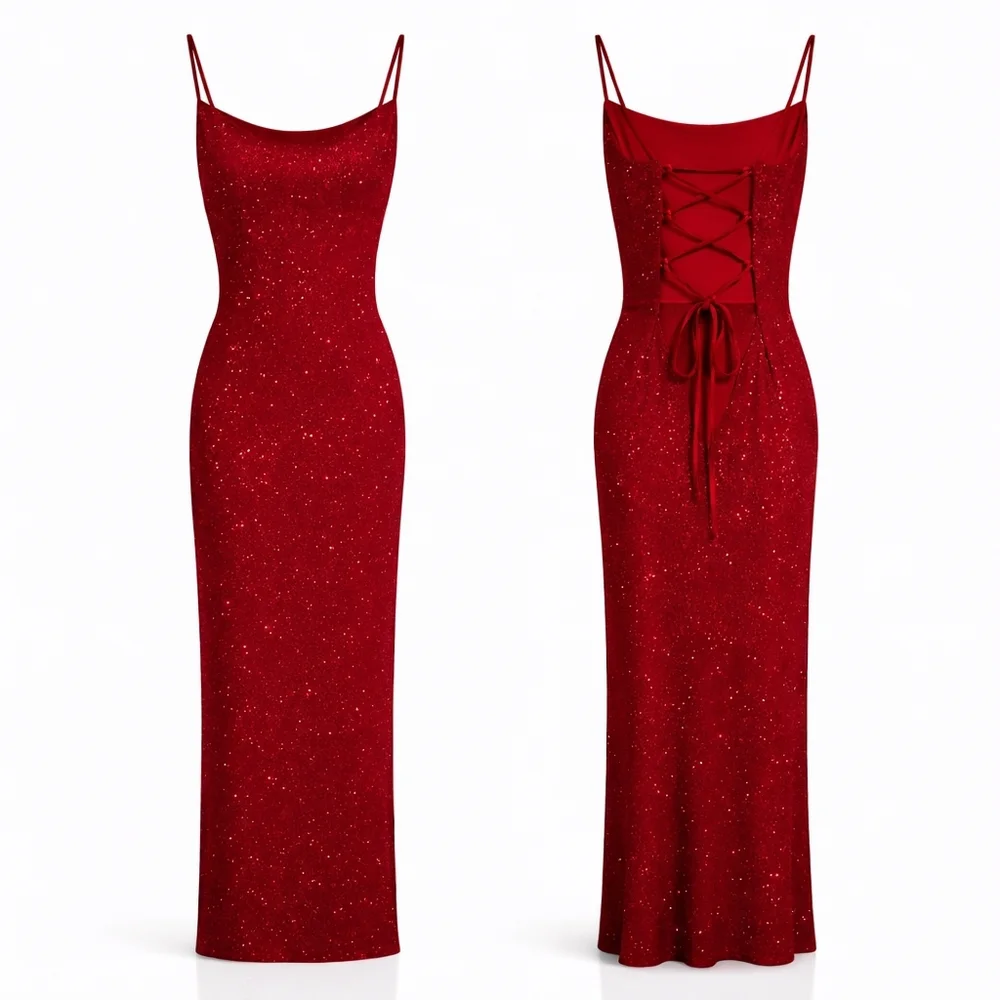 VINTAGE City Triangles Red Glitter Evening Gown – Size Small Prom